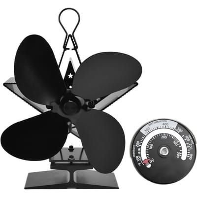 4 Bladen Openhaardventilator met Thermometer Binnen Houtkachel Warmte-aangedreven Ventilator voor Warmte black