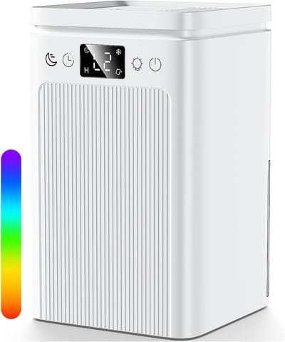 Dehumidifiers Luchtontvochtiger, 2,2 l, elektrische luchtontvochtiger met led-display, ultra stil, 2-12-uurs timer, 7 kleuren licht, auto-stop en automatisch ontdooien, voor thuis (wit)