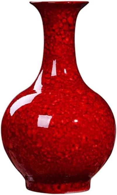 Keramische Vaas - Handgemaakt Decoratie - Bloemen Schikken - Parelwit Glazuur - 38 x 24 cm - Rood