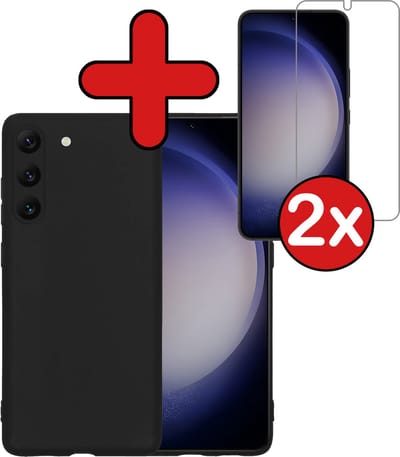 Hoesje - Met 2x Screenprotector - Geschikt voor Samsung Galaxy S23 - Sterk & Shockproof - Telefoon Hoes - Back Cover - Siliconen Case - Telefoonhoes - Zwart