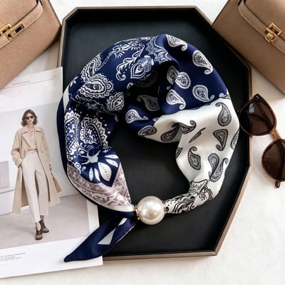 Luxe Zomer Dun Parel Vrouwen Zijden Sjaal Magnetische Gesp Lui Sjaal Meisjes Zoet Elegant Hanger Sleutelbeen Ketting Nek Sjaals 47X13cm gray
