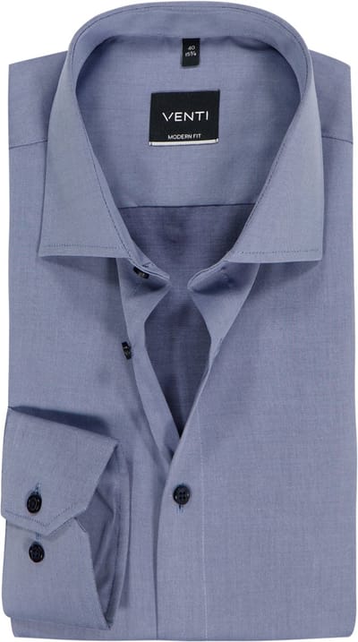 VENTI modern fit overhemd - mouwlengte 7 - twill - grijsblauw - Strijkvrij - Boordmaat: 44