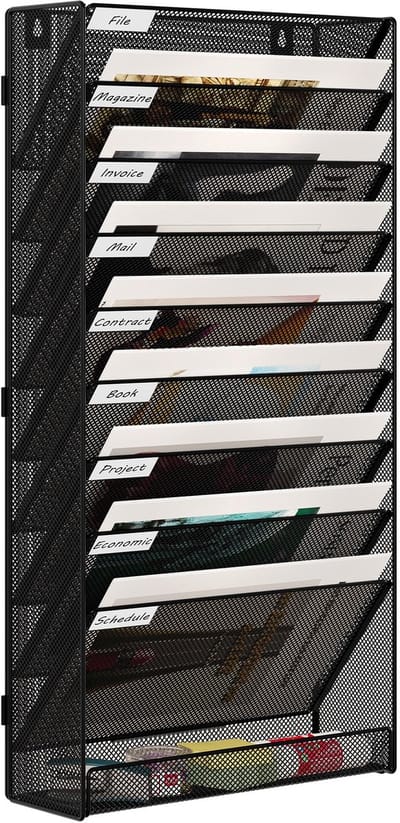 10 Tier Monteer A4 Mesh in Tray Hangende Muur Bestand Houder Mail Organizer Tijdschrift Opslag Rack, Zwart