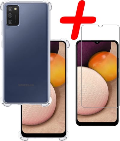Hoesje Met Screenprotector - Geschikt voor Samsung Galaxy A02s - Sterk & Shockproof - Siliconen Case - Back Cover - Telefoon Hoes - Shock Proof - Transparant