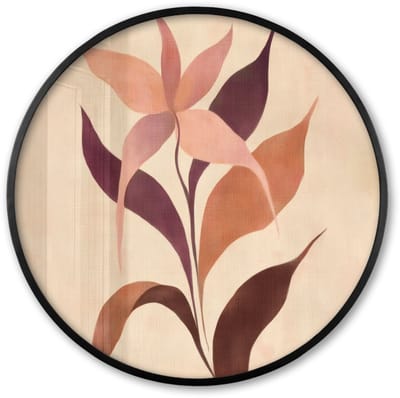Poster in lijst Rond - Fotolijst 60x60 cm - Posters - Minimalistisch - Bloem - Bladeren - Beige - Ronde posterlijst zwart - Decoratie - Wanddecoratie woonkamer - Muurdecoratie slaapkamer