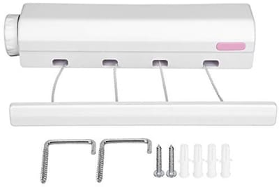 Dailygoods- Waslijn Intrekbaar 3,2-3,75 m - Wandmontage - Kunststof - 4-5 Touwen - 8 kg Capaciteit - Ruimtebesparend Ontwerp - Wasdroger