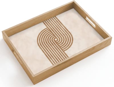 Dienblad hout 40x30 cm - Schootdienblad - Symmetrische bocht - Koperkleurig - Borrelplank rechthoek - Plateau dienbladen