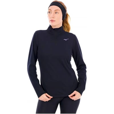 Mizuno Tech Thermal Charge Half Rits Lange Mouw T-shirt Zwart M Vrouw