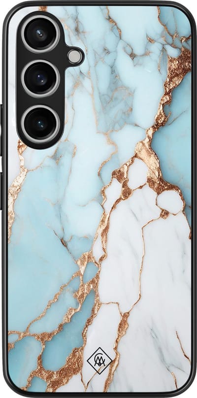 Casimoda® hoesje - Geschikt voor Samsung Galaxy A55 - Marmer Lichtblauw - Zwart TPU Backcover - Marmer - Blauw
