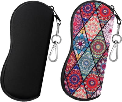 Ultralichte brillenkoker set van 2, neopreen met ritssluiting, ideaal voor zonnebrillen en accessoires, inclusief riemclip en opbergmogelijkheden