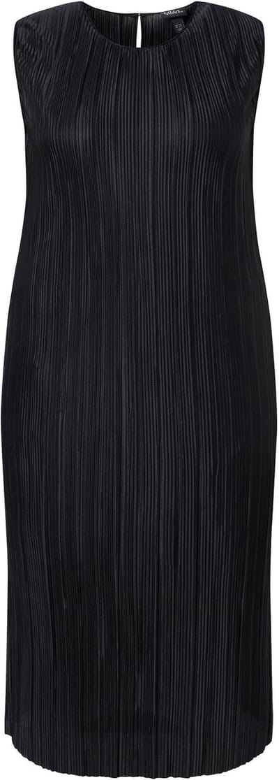Ulla Popken - Dames - Geplooide midi-jurk dubbellaags ronde hals mouwloos - Zwart - Maat 46+