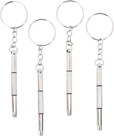 4-delige mini precisie schroevendraaierset voor brillen – 3-in-1 bevestigingsset voor zonnebrillen met sleutelhanger voor brillen, monturen, horloges, reparatie van brillen, speelgoed en horlogemakersschroevendraaier