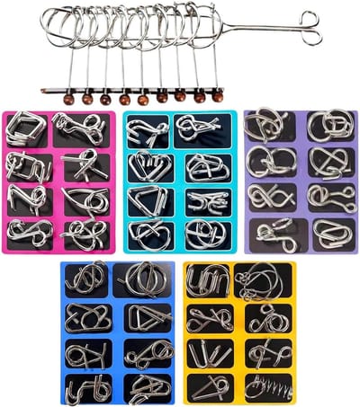 Metaal Puzzels - Hersenkrakers Denkspel - Cognitieve Vaardigheden Stimuleren - Educatieve Speelgoedsets - 20 x 15 x 01 cm
