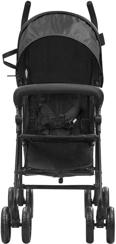 Lichtgewicht Kinderwagen, Compact En Gemakkelijk Op Te Vouwen, Verstelbare Rugleuning, Frame van Koolstofstaal, Grote Opbergmand, Bekerhouder, Kinderwagen met Zonnekap voor Onderweg, Zwart