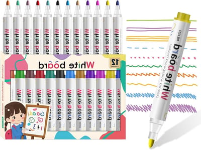 Droog uitwisbare whiteboard markeerstiften voor thuis, school of kantoor - 12 kleuren, set van 12