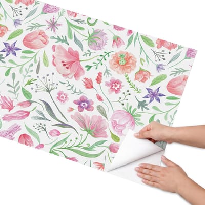 Coloray Meubel Wrap Folie - Groente Meubelfolie - 65x130 cm - Decoratiefolie Zelfklevend Pastelkleurige flora - Meubelfolie Zelfklevend - Waterverf Meubelfolie - Wrapfolie Keuken - Wanddecoratie - Bloemen en planten