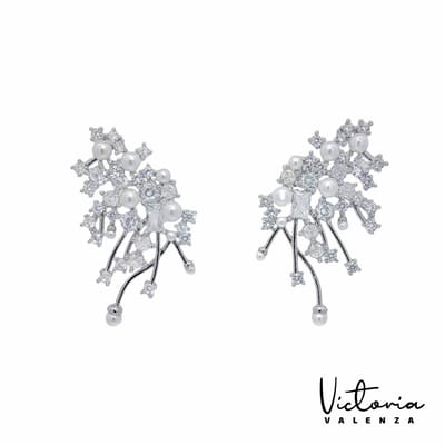 Victoria Valenza Perla Victoria Valenza Arezzo Luxe Oorbellen Dames Messing Oorknopjes Dames - Witte Steen - Kleur Silver - 1 Paar