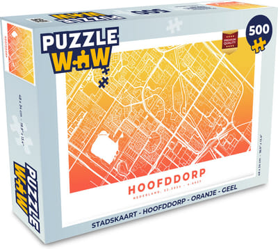 Puzzel Stadskaart - Hoofddorp - Oranje - Geel - Legpuzzel - Puzzel 500 stukjes - Plattegrond