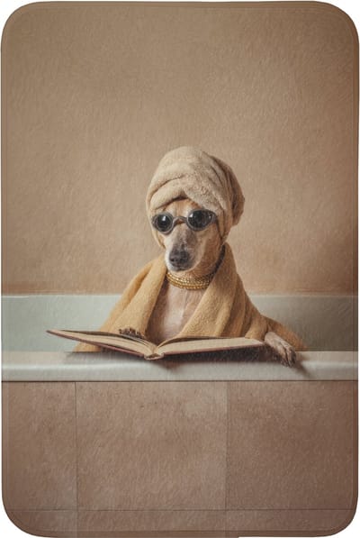Badmat 60x90 cm - Antislip - Bad - Hond - Boek - Zonnebril - Badmatten voor badkamer - Badkamermat - Douchemat - Badkamer mat