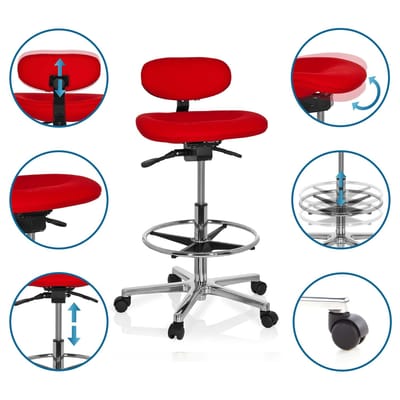 Kruk / draaikruk / werkstoel WORK MF rood hjh OFFICE