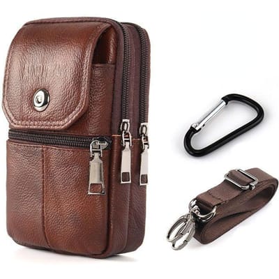 Heren Koeienhuid Mobiele Telefoon Tas Multifunctionele Messenger Bag Outdoor Bouwplaats Draagriem Mobiele Telefoon Case Waterdichte Borsttas Medium