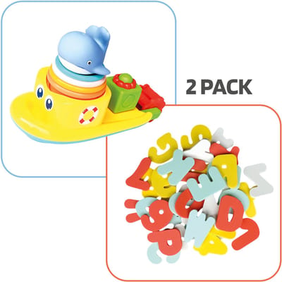 Jobber Toys Badspeelgoed - Waterrad bad speelgoed boot + Foam badletters - Badspeeltjes - 2 stuks
