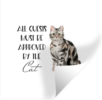 Muurstickers - Sticker Folie - Spreuken - Kat - Quotes - All guests must be approved by the cat - 100x100 cm - Plakfolie - Muurstickers Kinderkamer - Zelfklevend Behang XXL - Zelfklevend behangpapier - Stickerfolie