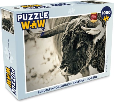 Puzzel Schotse Hooglander - Sneeuw - Horens - Legpuzzel - Puzzel 1000 stukjes volwassenen