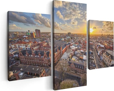 Artaza Canvas Schilderij Drieluik Groningen Stad bij Zonsondergang - 90x60 - Foto Op Canvas - Canvas Print