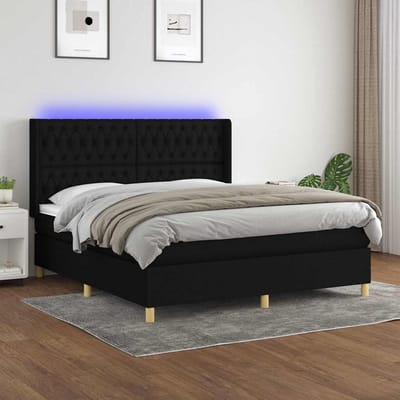 vidaXL - Boxspring - met - matras - en - LED - stof - zwart - 160x200 - cm