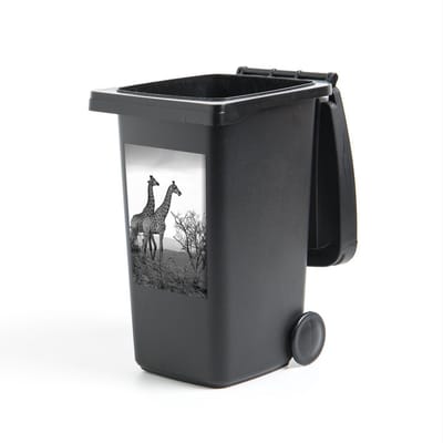 Container sticker Giraffes fotoafdruk - zwart wit - 40x60 cm - Kliko sticker