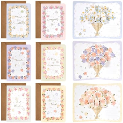 Dailygoods- Wenskaarten 3D pop-up - Bloemenmotief - 6 Stuks - Envelop met stickers - Verjaardag/Bruiloft/Jubileum - 350 g papier - Kaartjes