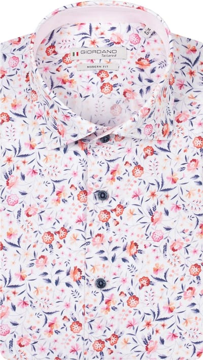 Giordano – Locarno – Heren Overhemd – Bloemenprint Overhemd - Wit – 617892-10