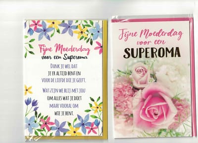 Wenskaarten - moederdag - oma - superoma - 2 stuks - 2x - moederdag voor oma - liefste oma - omadag