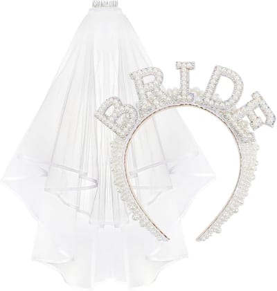 Bruid hoofdband - Bruidsaccessoires - Bruiloft decoratie - Met parels versierd - 325 inch sluier - Wit