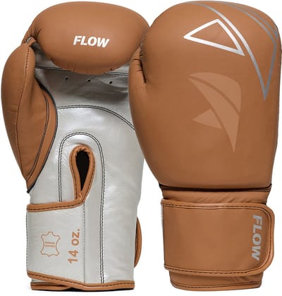 Flow Progress Bokshandschoenen - mat Bruin/Zilver runderleer 12 oz