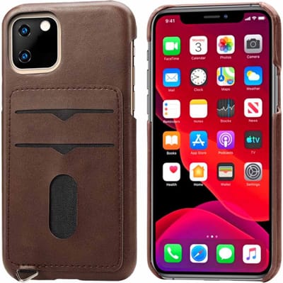 ShieldCase Vintage hoesje met pashouder geschikt voor Apple iPhone 12 / 12 Pro - Leren hoesje met ruimte voor pasjes - Old-school look - bruin
