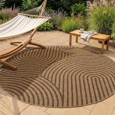 Muratap Timber rond japandi buitenkleed – jute look – weerbestendig – 120 cm rond