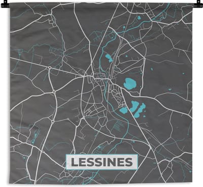 Wandkleed - Wanddoek - Stadskaart – Grijs - Kaart – Lessines – België – Plattegrond - 180x180 cm - Wandtapijt