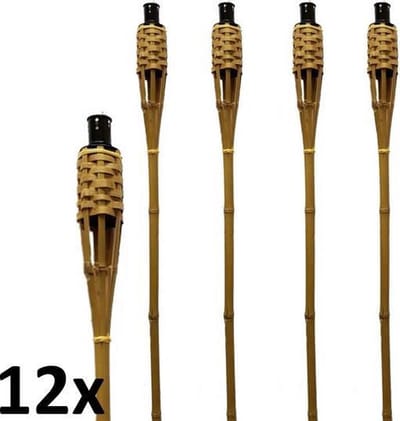 12 stuks Bamboe tuinfakkels 120 cm, fakkels lichtbruin (7 uur)