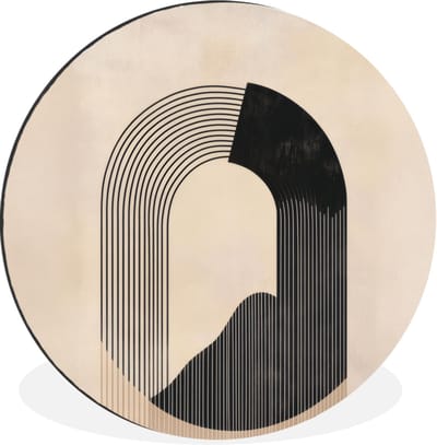 WallCircle - Wandcirkel - Muurcirkel - Grafisch gebogen motief - Beige - Aluminium - Dibond - 30x30 cm - Binnen en Buiten