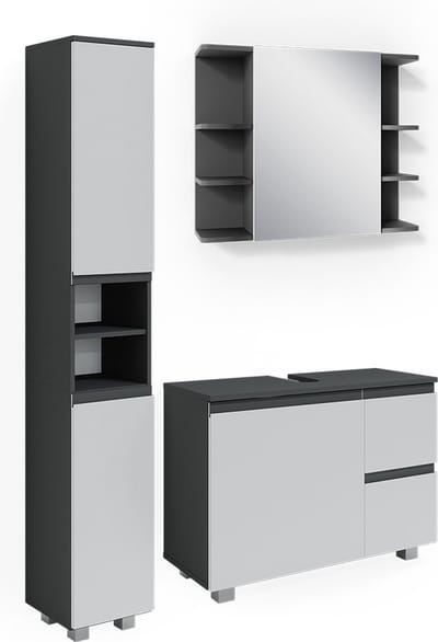 Vicco J-Shape Badkamermeubel set – 3 delen, met hoge kast Antraciet