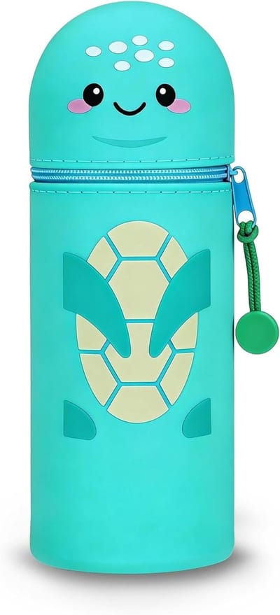Schattige Schildpad Pennenzak, 2-in-1 Zachte Siliconen Tas, Perfect voor Kleurpotloden en Markers, 18.5 cm Hoog