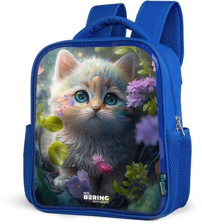 NoBoringSuitcases.com® - Rugzak blauw - Schooltas jongens - Kitten verstopt achter bloemen - Kinder rugtas jongen - Boekentas kind - Kinderrugzak voor school - Schoolrugzak