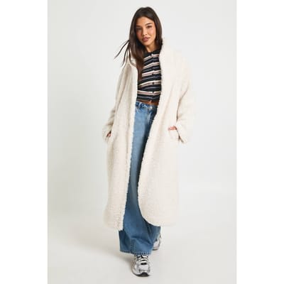 boohoo Dames Longline Teddy Bontjas | Ecru | Maat: 14