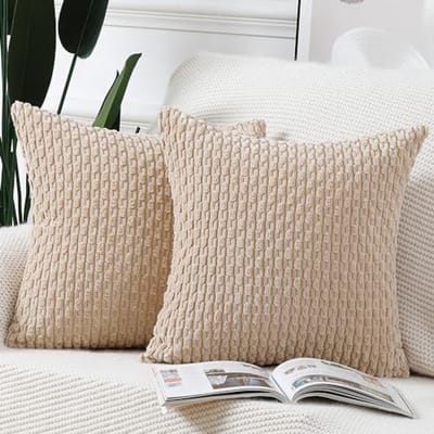 Set van 2 Boho Corduroy Kussenslopen - Zachte Decoratieve Kussenhoezen voor Bank en Slaapkamer - 65x65 cm Beige