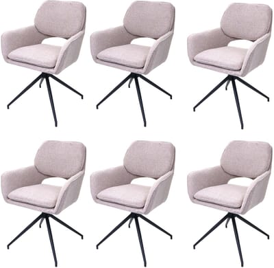 Set van 6 eetkamerstoelen MCW-N74, keukenstoel, draaibaar met automatische terugvering, stof bouclé (540g/m²) Oeko-Tex ~ beige