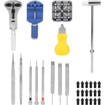 Kit de réparation de montre 14 pièces, ouvre-boîtier de montre, kit d'outils de remplacement de pile de montre avec sac de transport gray