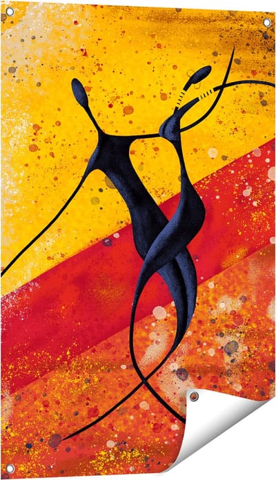 Gards Tuinposter Abstracte Kunst - Dansend Afrikaans Paar - 60x90 cm - Tuindoek - Tuindecoratie - Wanddecoratie buiten - Tuinschilderij