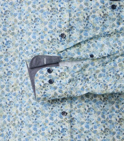 CASA MODA Sport casual fit overhemd - popeline - blauw - groen en wit limoenschijfjes dessin - Strijkvriendelijk - Boordmaat: 39 - 40